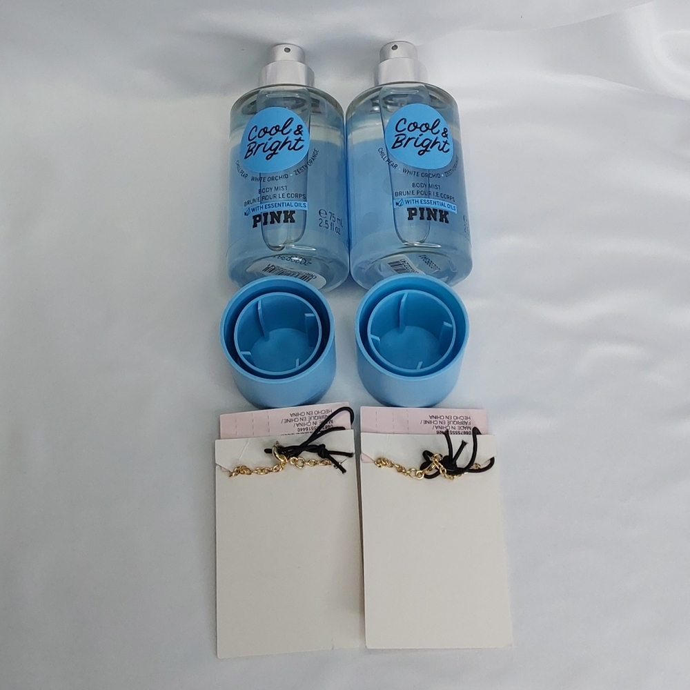 VICTORIA'S SECRET 'PINK' 'COOL & BRIGHT' 4-PIECE BODY MIST & BOTTLE CHARMS SET - Picture 9 of 16